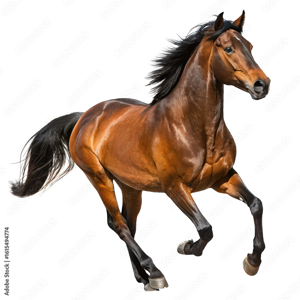 Obraz premium brown running horse png brown horse galloping PNG equine motion isolate png transparent background image
