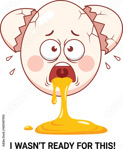 Panicked Egg Character Cracked Open – Funny Emotional Yolk Vector
