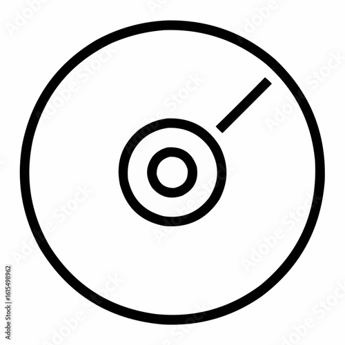 CD/Disc. Circle with smaller center hole and thin reflection line. Optical media representation