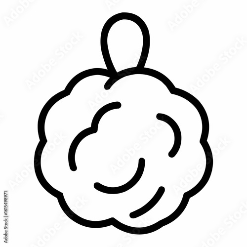 Loofah. Round pouf with slight texture lines. Clean and fluffy appearance