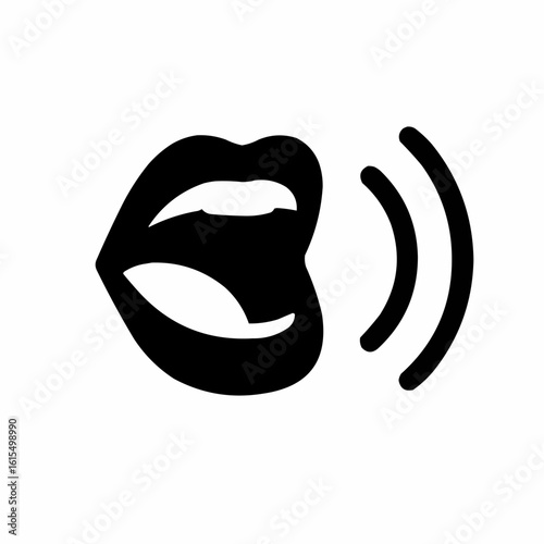 Talking Mouth. Stylized open mouth with a sound wave coming out. Symbolizes speaking or pronunciation