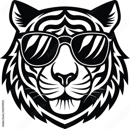 Vector art of a cool tiger with sunglasses stares intensely, a striking vector illustration of wildlife