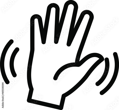 Simple line art icon of a waving hand signaling hello or goodbye