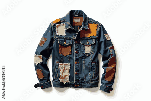 A blue winter jacket paired with blue jeans, isolated on a clean background