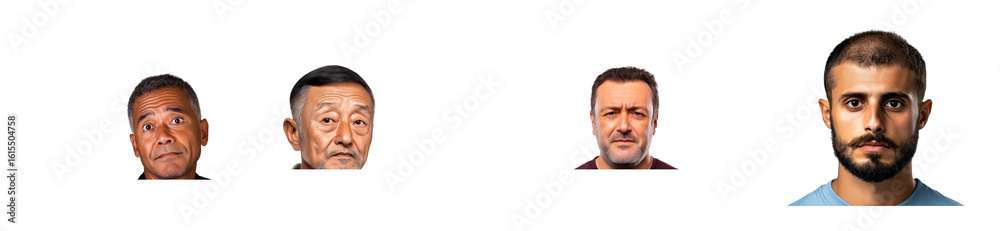 Obraz premium Diverse men with different expressions on a clear backdrop