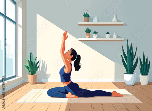 Woman Practicing Yoga in a Bright, Minimalist Home Studio