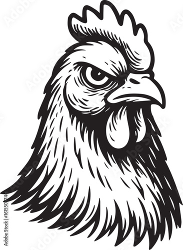 head of grumpy rooster or chicken