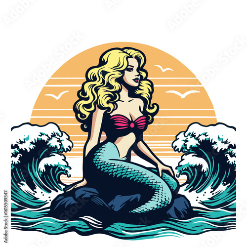 mermaid sirene goddess hand-drawing vector for t-shirt poster etc	
