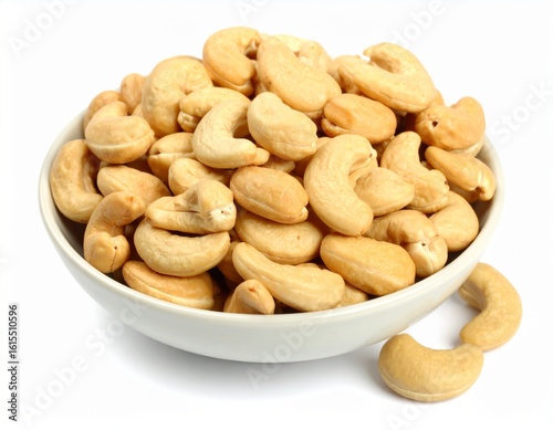 Close-up of cashews, showcasing their unique shape and inviting color ideal for themes of healthy snacks, vegan recipes, or wholesome ingredients. A collection of cashews, ready to be enjoyed 