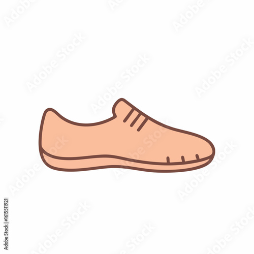 Peach-Colored Casual Shoe with Brown Outline, Side View Illustration