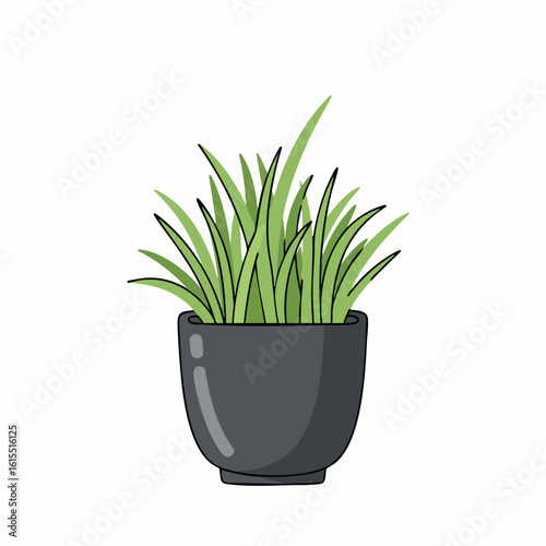 Simple Illustration of a Potted Plant with Long, Green Blades