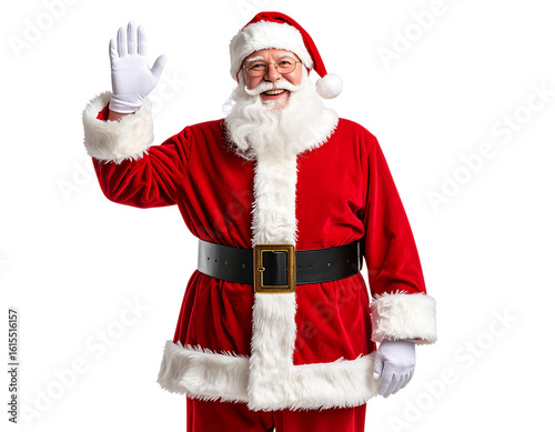  Classic Santa Claus Waving Hand, Front View, Transparent Background