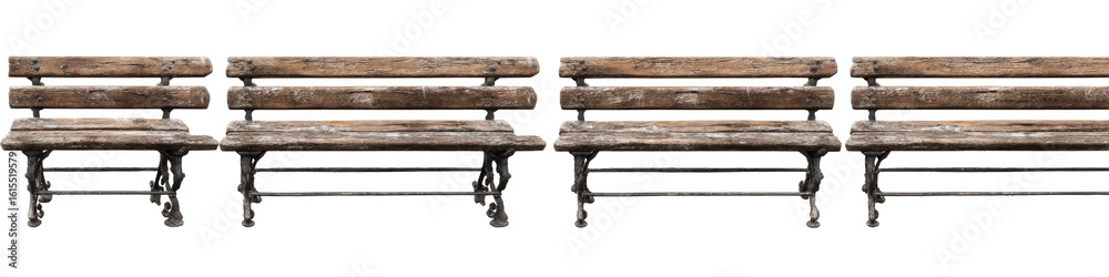 Naklejka premium Multiple weathered wooden park benches