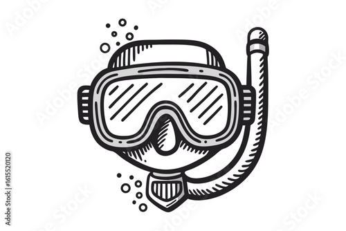 vintage snorkel mask doodle style diving equipment icon