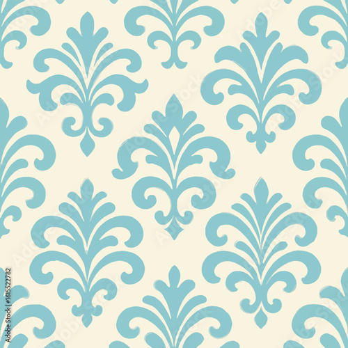 Classic Blue Damask Pattern – Vintage Ornamental Floral Background on Cream