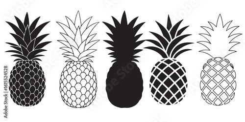 set of vector black pineapple silhouette	
