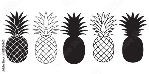 set of vector black pineapple silhouette	
