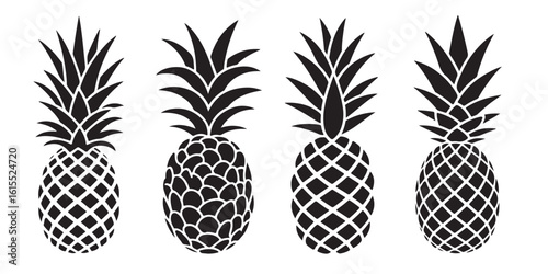 set of vector black pineapple silhouette	
