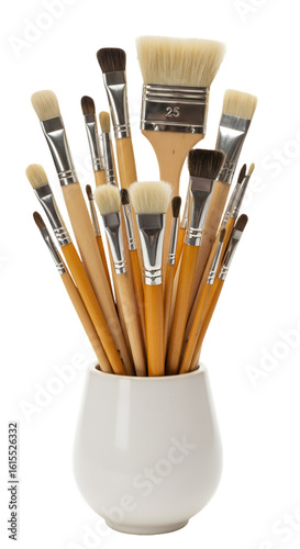 Arranged Paintbrushes Illustration On White Pot Transparent Background