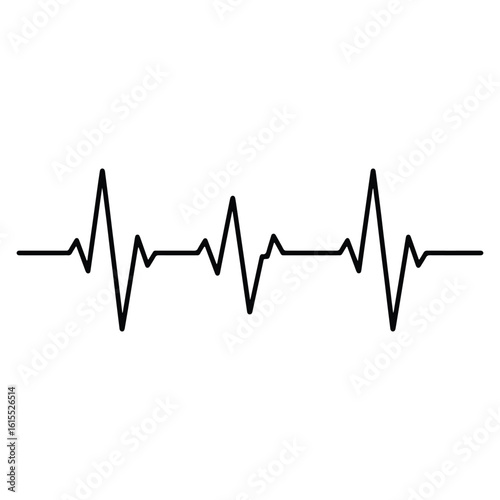 Simple black and white ekg or heartbeat medical graphic on plain white background