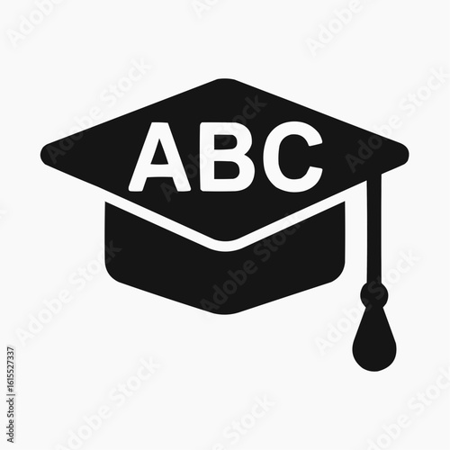 Graduation Cap with ABC. Mortar board with 'ABC' on the flat top. Represents language learning achievement