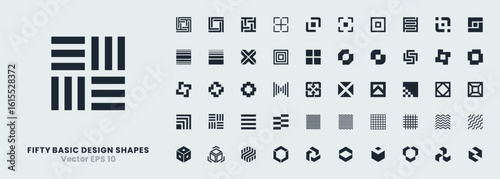 A collection of 50 abstract square based vector icons. Logo, business, and corporate identity. Geometric shapes, symbols, and elements for use in branding, technology, design, and modern concepts.
