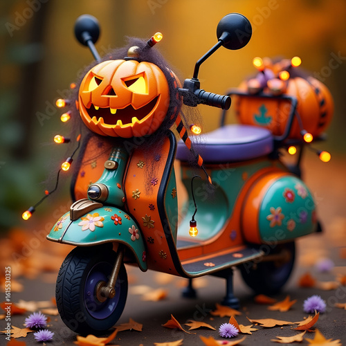 Autumnal Scooter with Halloween Decorations