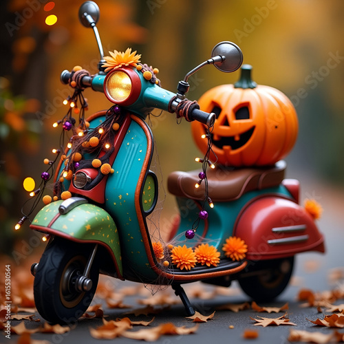 Autumnal Scooter with Halloween Decorations