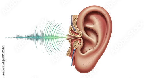 An Illustration Of Human Ear Anatomy With Sound Waves And Transparent Background