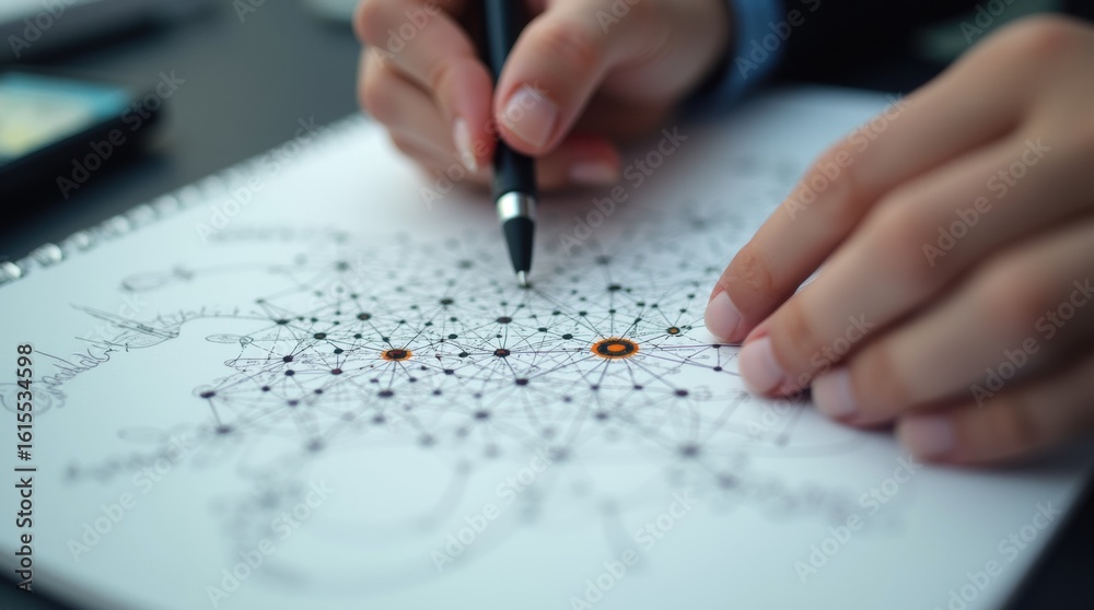 Naklejka premium Professional creating detailed neural network architecture drawing in notebook with technical precision