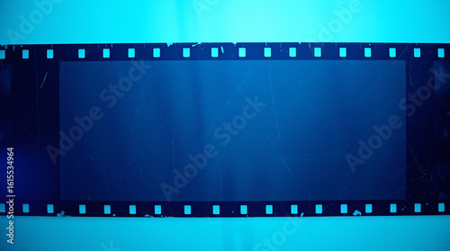 Vintage film strip border with a blue tone, evoking classic cinema nostalgia.
