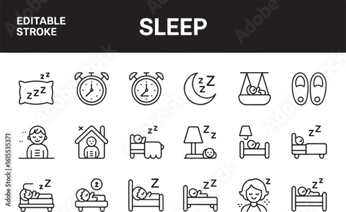 Sleep and Rest Related Outline Icon Set for Bedtime