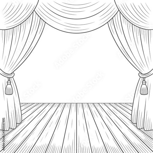 Vintage stage curtains and wooden floor illustration