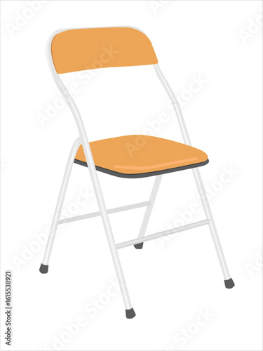 Chair vector with metal tubular frame and yellow leather upholstered seat and backrest. Foldable chair clipart in flat cartoon style isolated  on white background. Home furniture, household item.