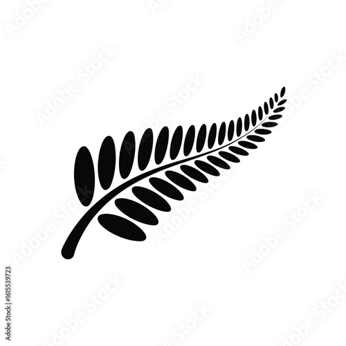 Black silhouette of a fern frond on white background