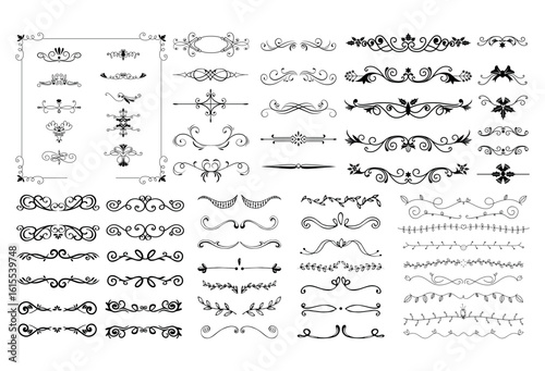 dividers doodle set. Wedding decorative elements. Divider ornament, borders, vintage line separators. Hand drawn vector illustration