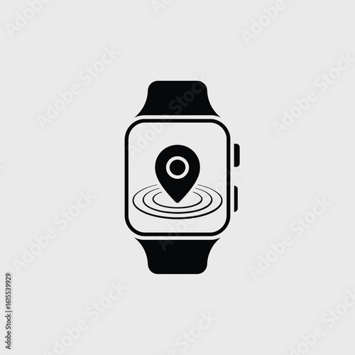 Smartwatch with location pin and circular waves icon