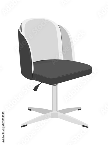 Black and white office chair, hair salon chair vector. Office or salon furniture clipart in flat cartoon style, isolated on white background.