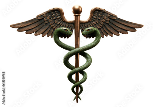 Bronze Caduceus Medical Symbol Illustration Isolated on Black Background
