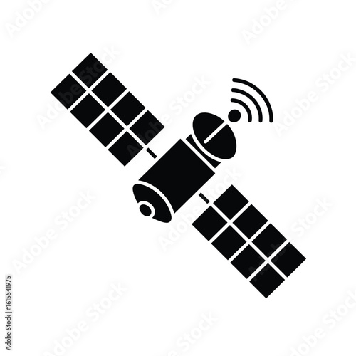 Black silhouette icon of a communication satellite with solar panels