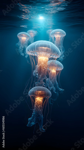 Bioluminescent Jellyfish Underwater Digital Art