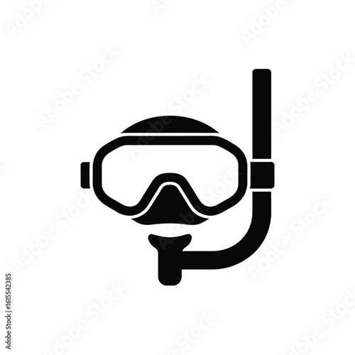 Black silhouette of a snorkel mask and tube