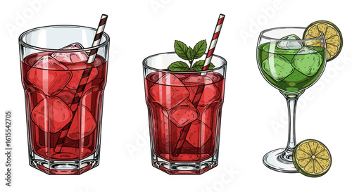 Refreshing colorful cocktail drinks illustration perfect for summer vacation