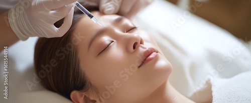 Beautiful woman receiving facial treatment for a youthful, glowing complexion in a day spa setting