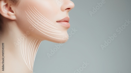 Elegant woman enhancing face with cosmetic procedures for facial rejuvenation and lifting effect