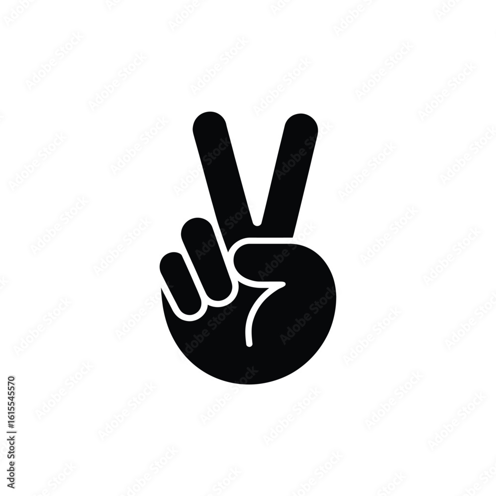 Black silhouette of a hand making a peace sign Black silhouette of a hand making a peace sign
