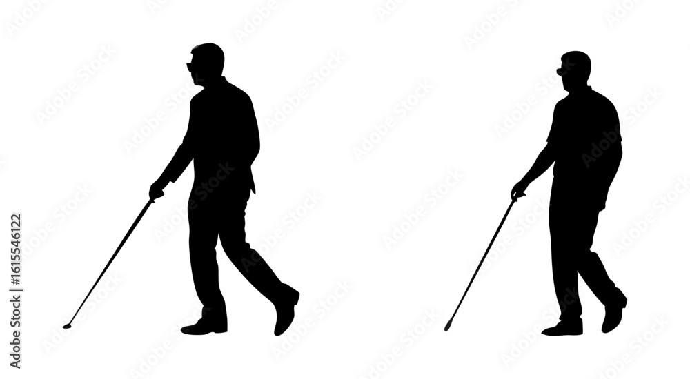 Two blind mans walking full black silhouette vector illustration design Two blind mans walking full black silhouette vector illustration design