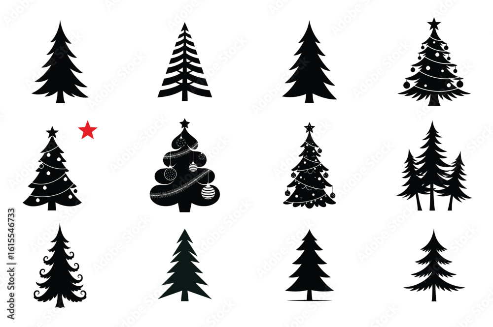 Obraz premium Set of Black Christmas Trees