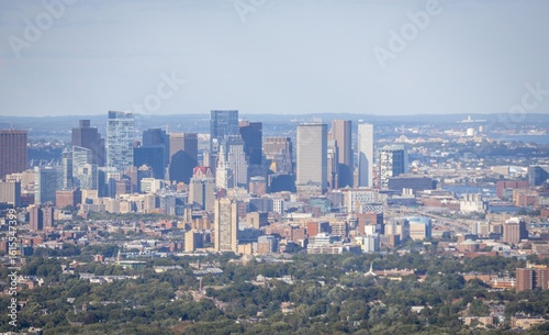 Boston skyline aerial view with skyscrapers.