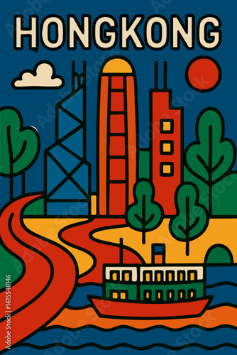 Vibrant Hong Kong Cityscape Travel Poster